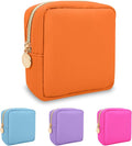 Nylon Mini Makeup Bag for Purse, Preppy Small Cute Makeup Bag Cosmetic Zipper Pouch Purse, Waterproof Travel Coin Pouch Sanitary Napkin Storage Bag Clutch Makeup Organizer Bag for Women Girls(Orange)