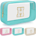 Personalized Initial Clear Makeup Bag, Travel Chenille Patch Cosmetic Bag, Preppy Toiletry Bag Monogram Cosmetic Pouch with Zipper, Ideal Gift for Teen Girls Women (Clear-Green, H)