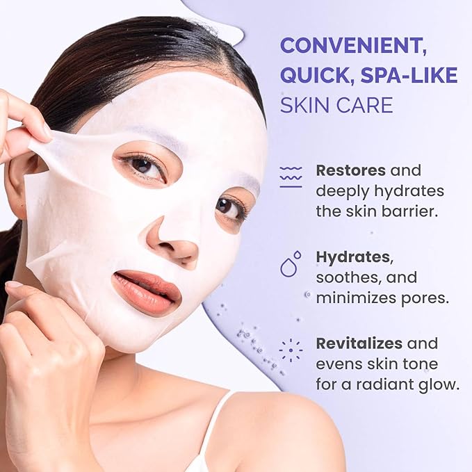 PLANTIFIQUE Facial Sheet Mask Collagen Boost 5 Pack – Anti-Aging & Firming Face Mask Sheets with Collagen, Coenzyme Q10 & Blueberries – Korean Skincare for a Smooth, Revitalized Look