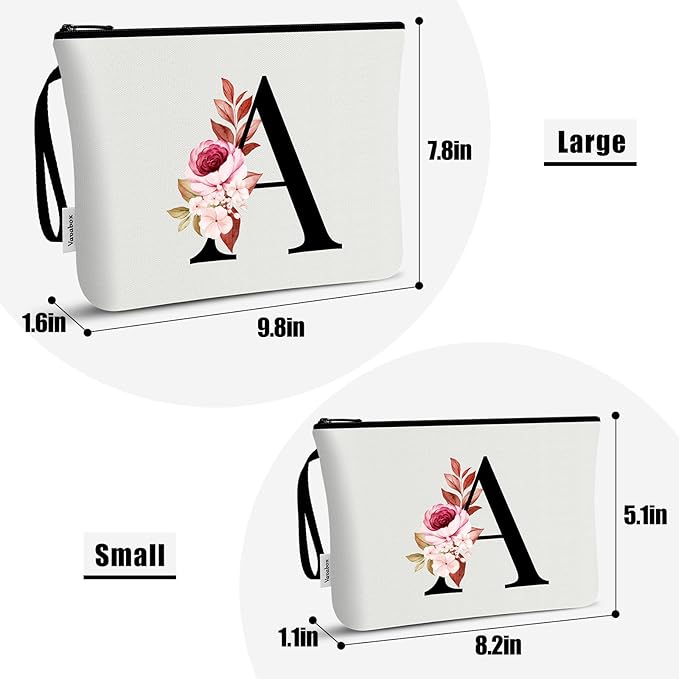 Vavabox A-Z Personalized Makeup Bag, Birthday Gifts for Women Mom, Gifts for Best Friend, Bride Bridesmaid Cosmetic bag (T, 03-White Set)