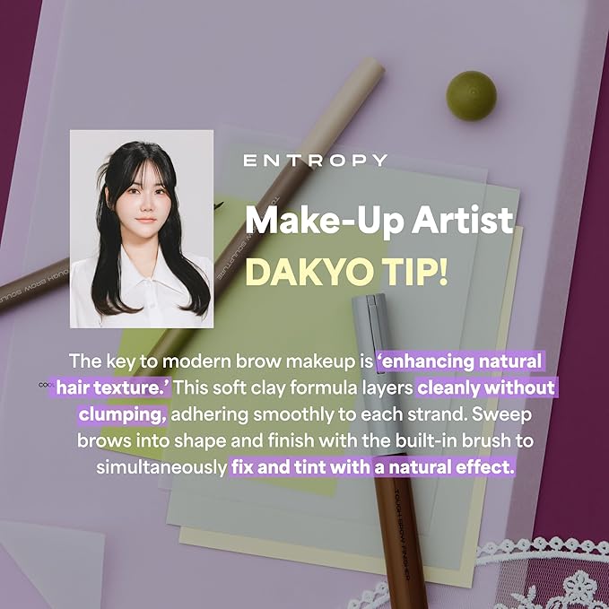 ENTROPY MAKEUP Tough Brow Finisher, 2-In-1 Brow Tint Mascara with Built-In Comb, Skinny Brush, Long-Lasting, Lightweight, Natural Hold and Soft Tint, Oatmeal
