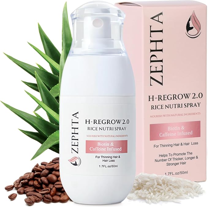 H-Regrow Hair Growth Spray – With Rice Water, Biotin, Aloe Vera, Caffeine, and Ginger – Hair Growth Product for Men and Women – For Thinning Scalp