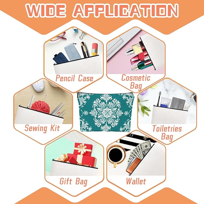 Makeup Bag Travel Cosmetic Bags Small Makeup Case Waterproof Zipper Pouch for Women Girls 7X9inches - White Floral Ornamentation in A Circular Layout