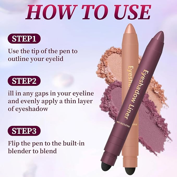 Shadow Liner 2-in-1 Eyeliner Eyeshadow, Waterproof Smudge Proof Plum Shimmer for Natural and Smoky Eyes, Easy to Apply