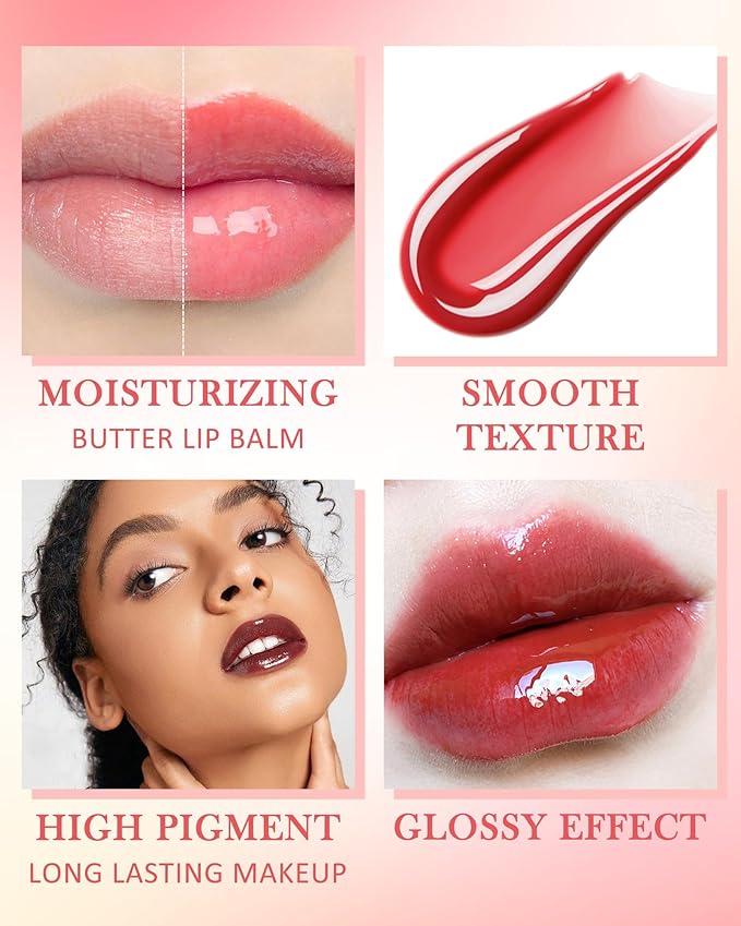 Lip Balm Butter Vanilla,Hydrating Tinted Butter Lip Gloss,Clear Lip Mask Lip Care Moisturizer,Lip Treatment Balm,Non-Sticky Glow Reviver Fat Lip Oil Lipgloss,Christmas Makeup Gift for Women-01