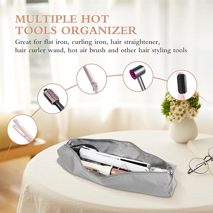 Professional Hot Hair Tools Organizer Bag Portable Travel Heat Resistant Storage Case Pouch for Curling Irons, Flat Irons, Hair Straightener and Styling Tools(17.7" x 3.2"x 3.2")