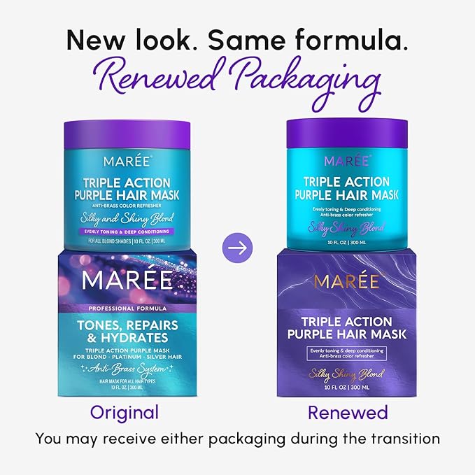 MAREE Deep Conditioning Purple Hair Mask for Blonde Hair – Purple Toner for Brassy, Bleached, Silver, or Color Treated Hair – Hair Repair Mask Keratin Hair Treatment – Matizador Para Cabello Rubio