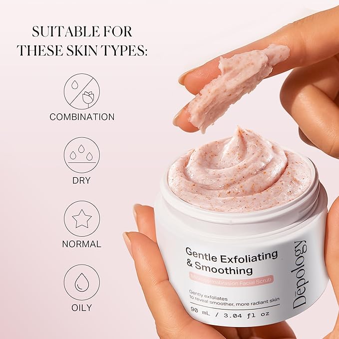 depology Microdermabrasion Facial Scrub – Exfoliator Face Polish with Walnut Shell, Jojoba & Botanical Oils for Radiant, Smooth Skin – Face Exfoliator Gentle Pore Refining for Dull or Uneven Texture