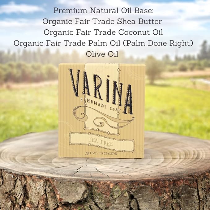 Organic Tea Tree Bar Soap - Gentle Cleansing for Sensitive Skin, Herbal and Mint - 3 Pack