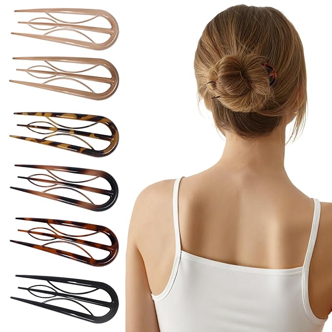 Sunolga 6PCS French Hair Pins for Women, French Pins Hair, Large Hair Styling Pins for Thin Thick Hair, Unique 3 Internal Teeth Hair Sticks Hairpin（leopard print）