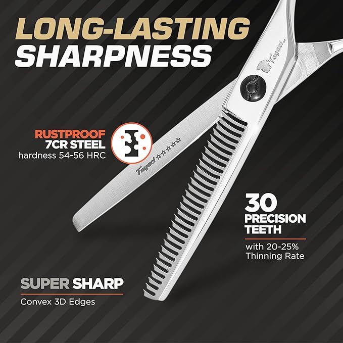 Fagaci Hair Thinning Scissors 6" with 440C Steel, Extreme Sharpness & Precise Cuts Texturizing Shears, Professional Hair Scissors, Barber Scissors Set, Slim Blades Texturizing Scissors