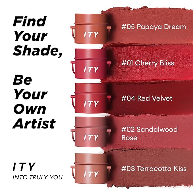 ITY Velvet Matte Finish Lip Stain-Mousse Textured Pudding Pot Lip Clay with Brush, Nude Shade, Dual-Use as Lipstick and Blush, Conceals Lip Lines, Rich Pigment, 0.21 oz (6g) in Terracotta Kiss