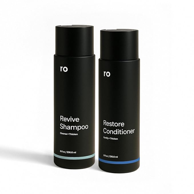 Ro Men's Revive Shampoo & Restore Conditioner Duo | Exfoliates, Clarifies, Fortifies & Moisturizes for Thicker Looking Hair, Made Without Sulfates, Parabens, or Phthalates | 8 fl oz (Pack of 2)