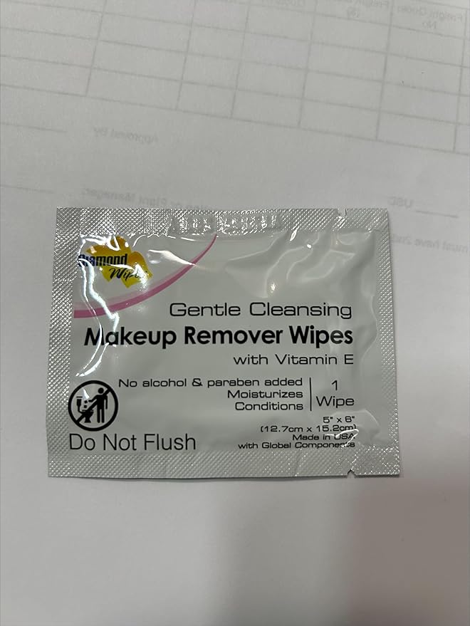 Diamond Wipes Face Cleansing and Waterproof Makeup Remover Wipes, Case of 250 Wipes, Alcohol Free Wipes with Vitamin E