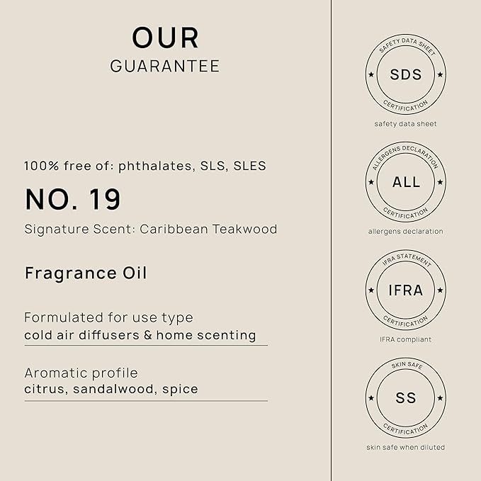VINEVIDA [16 Fl Oz] Caribbean Teakwood Fragrance Oil for Cold Air Diffusers, Essential Oils for Diffuser Oil Refill & Air Freshener Room Spray