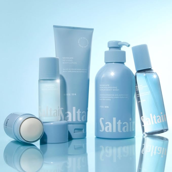 Saltair Body Wash, Seascape 2-Pack. Moisturizing Body Cleanser with Monoi Oil and Cupuacu Butter. Luxury Shower Gel for Women and Men. Vegan, Cruelty-Free, Paraben-Free. 2x 17oz Pump Bottles