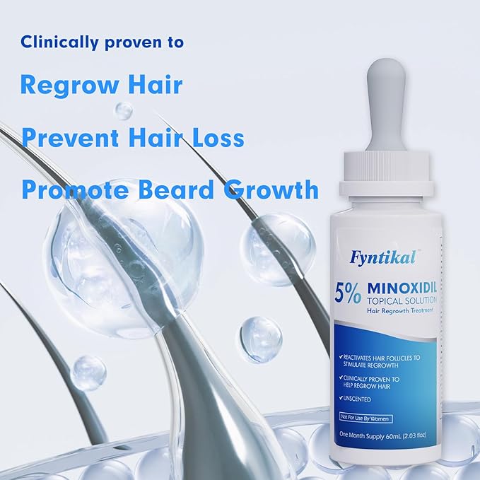 5% Minoxidil for Men Hair Regrowth Treatment, Extra Strength Topical Solution for Thinning Hair & Balding, Beard Growth Enhancer, Non-Greasy Fast-Absorbing Formula, 4-Pack (240ml) 4-Month Supply