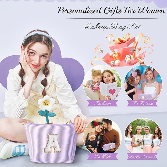 YOOLIFE Bridesmaid Gifts for Wedding Day, Bridesmaid Gifts | Bridesmaid Proposal Gifts Unique Gifts | Preppy Makeup Bag 30th Birthday Gifts for Her | Makeup Organizer Bag Preppy Stuff C- Purple
