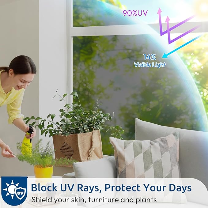 rabbitgoo Window Privacy Film One Way Window Tint for Home, Removable Reflective Heat Sun Blocking Anti UV Glass Door Covering, Mirror Tinting Film House Office, 35.4 in X 16.4 Feet, Black Silver