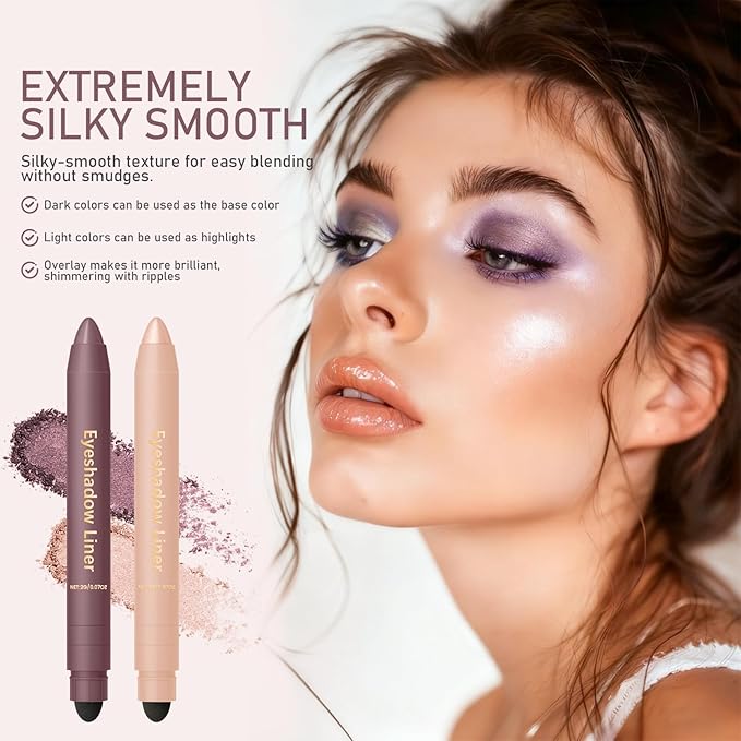 2Pcs Perfect Color Duo-Shadow Liner 2-in-1 Eyeliner & Eyeshadow, Effortless Smoky or Natural Eye Makeup, Waterproof & Smudge-Proof Shadow Liner Duo (A)