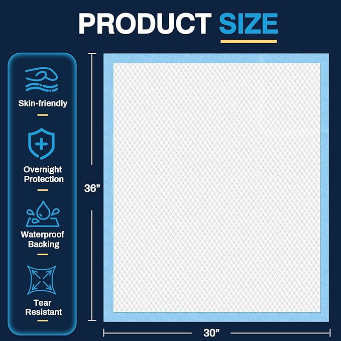 AAY Disposable Bed Pads 30"X36" (25pcs) Tear-Resistant Cloth Backing Underpads Super Absorbent Pee Pads Extra Large Premium Chucks for Adults Incontinence Pads Waterproof for Elderly, Kids or Puppy