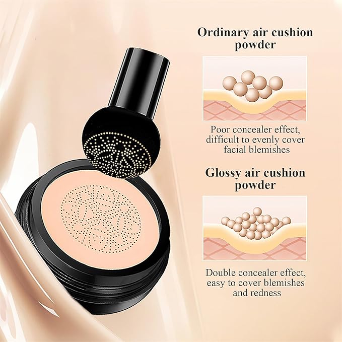 Mushroom Head Air Cushion CC Cream - BB Cream Face Makeup Foundation for Mature Skin Moisturizing Concealer Brighten Long-Lasting, Even Skin Tone for All Skin Types (Buff Beige)