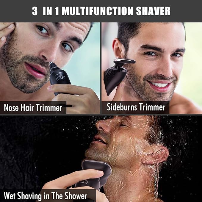 Electric Razor for Men - Rechargeable Electric Shaver for Men, Waterproof Wet Dry Cordless Razor with Nose Hair Trimmer and Sideburns Trimmer