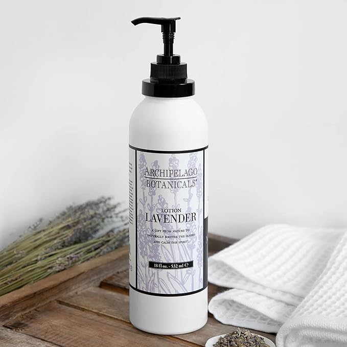Archipelago Botanicals Lavender Lotion, Luxurious and Hydrating Lotion for Soft and Nourished Skin, Scented Body Lotion Free from Parabens, Phthalates and GMOs (18 oz)