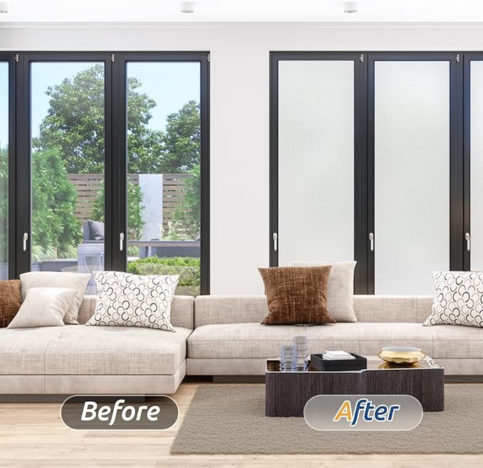 rabbitgoo Window Privacy Film, Frosted Glass Window Clings, Static Cling UV Heat Blocking Door Stickers for Home Bathroom, Removable Indoor Decal Coverings Day and Night, Pure, 23.6 x 78.7 Inches
