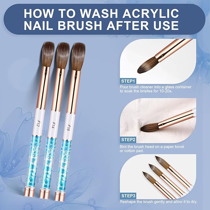 Acrylic Nail Brush Size 16, 100% Real Kolinsky Art Nail Brush for Acrylic Powder Application, Handmade Women Manicure Nail Extension Tool for Professional DIY Home Salon and Beginners