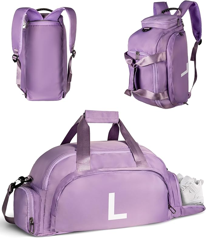 Teenager Girl Gifts Ideas, Initial Gym Bags with Shoe Compartment, Dance Bag for Girls, Monogram Kid Overnight Bags, Travel Duffle Tote-Thoughtful Gift Idea for Her(Letter L)