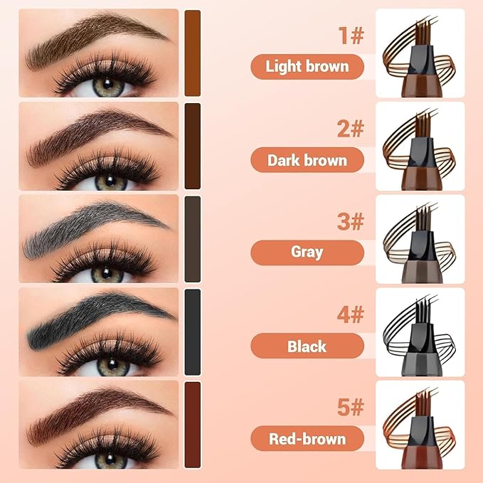 Microblading Eyebrow Pen, Waterproof Four-tip Beard and Eyebrow Pen, Liquid Eyebrow Pencil, Long-Lasting Natural Magic Eyebrow Makeup Fine Stroke Contouring Pencil (Brown)