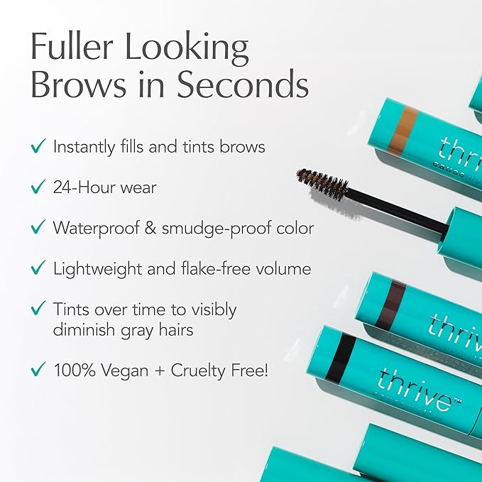 Thrive Causemetics Instant Brow Fix Semi-Permanent Eyebrow Gel, Waterproof Tinted Eye Brow Gel with Vitamin B5, Smudge-Proof, Vegan & Cruelty Free, Nan (Charcoal)