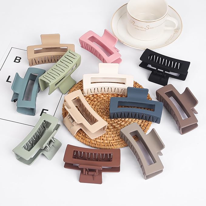 12 Pack Black Hair Claw Clips for Women, Medium Claw Clips for Thin Thick Hair, Strong Hold Matte Banana Clips