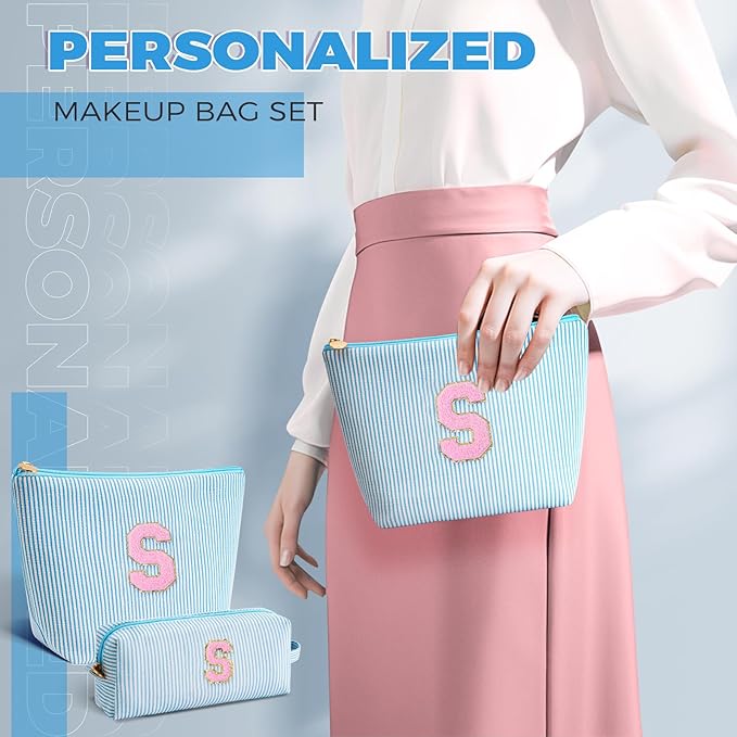 Gifts for Girls Teens Kids - Birthday Gift for Daughter Sister Her,Travel Essentials,Teen Girl Essentials,Cute Trendy Stuff Makeup Bag Set Cosmetic Bag - Blue,S
