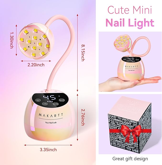 Makartt UV LED Nail Lamp - Gooseneck UV Light for Nails Cordless Rechargeable USB 39W Dryer LED Lamp with Auto Sensor 4 Timer Settings Fast Curing for Nail Art Polish (Glazed Pink)