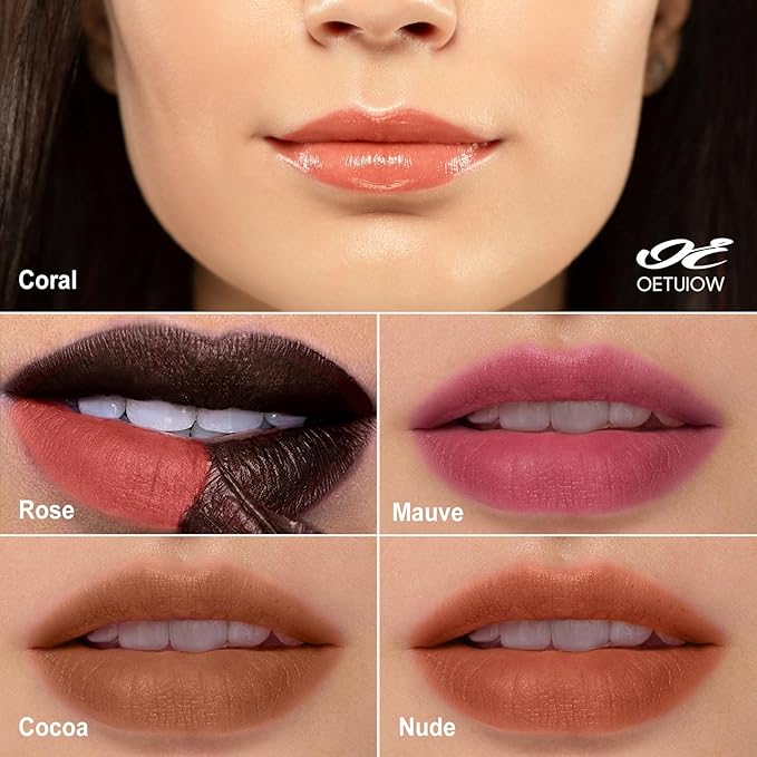 OETUIOW Lip Stain Peel Off - Lip Gloss Long Lasting and Waterproof Non-Stick Cup, Highly Pigmented Color Lip Makeup, Transfer-proof Lip stain for Women (Rose)