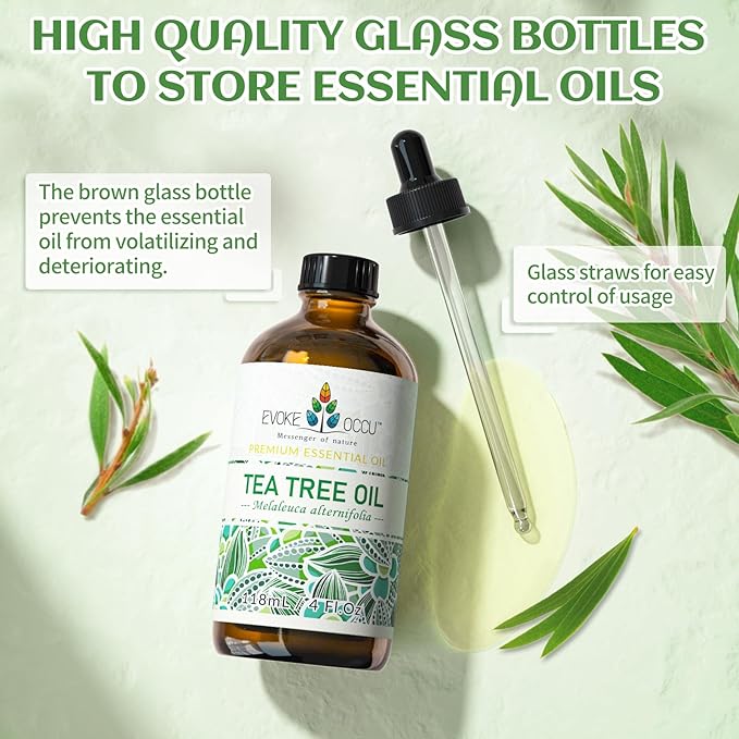 EVOKE OCCU 100% Pure Tea Tree Oil, for Skin, Face, Toenails, Add to Body Wash, Soap, Foot Soak - 4 FL Oz