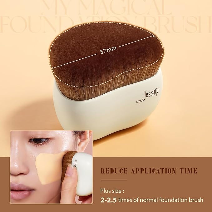 Jessup Foundation Brush with Makeup Sponge Set, 1pc Flat Top Kabuki Brush and 3pcs Make up Sponges for Concealer Blending Blush Powder Buffing Stippling with Gift Box, T505