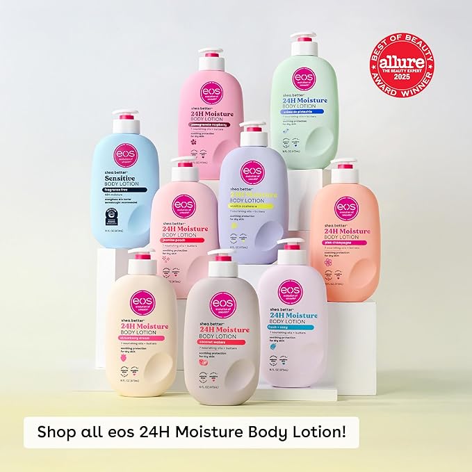 eos Shea Better Sensitive Skin Body Lotion, 48-Hour Moisture Skin Care, For Dry Skin, Fragrance Free Body Lotion, Eczema Lotion, Vegan, 16 fl oz (Packaging may vary)