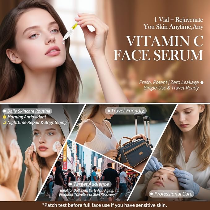 Vitamin C Face Serum with Glutathione, 4D Hyaluronic Acid & Aloe Vera – Lightweight Brightening & Hydrating Ampoule for Daily Skincare, Dark Spots, Sensitive Skin Friendly - (1.0 ml)*30 Vials