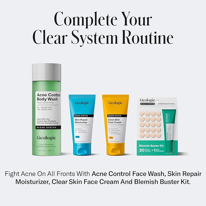 Geologie Clear Skin Face Cream | Clear System Daily Moisturizer with SPF15 for Acne-Prone Skin | Azelaic Acid, Niacinamide & Hyaluronic Acid | Lightweight & Oil Free | 60 ML