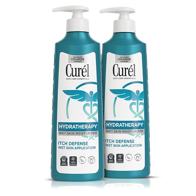 Curel Hydra Therapy In Shower Lotion, Itch Defense Body Moisturizer with Advanced Ceramide Complex, Vitamin E, & Oatmeal Extract, 12 Oz, Pack of 2