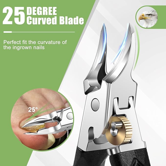 Toenail Clippers for Thick Toenails, Angled Head Large Toe Nail Clippers for Thick Nails for Men, Heavy Duty Slanted Nail Clippers with Wide Jaw, Ingrown Toenail Clippers with Long Handle