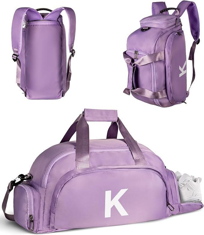 Birthday Gifts for 12 13 14 15 16 17 18 Year Old Girl, Initial Gym Bags with Shoe Compartment, Dance Bag for Girls, Monogram Kid Overnight Bags, Preppy Stuff (Letter K)