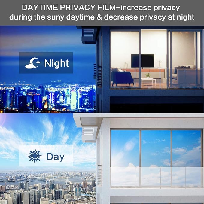 Volcanics One Way Window Privacy Film with Installation Tools, Sun Blocking Window Tinting Film for Home Heat Control Mirror Tint Film Static Cling 23.6 x 78.7 Inches, Silver