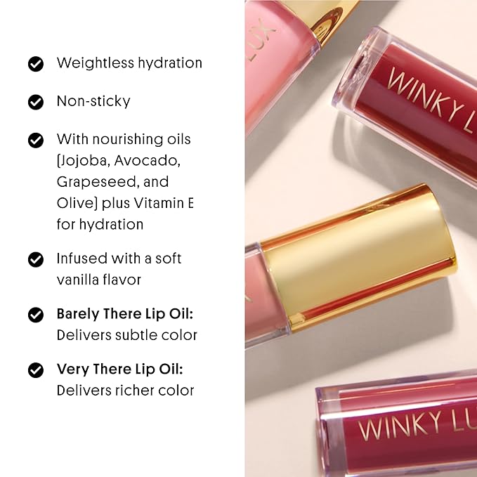 Winky Lux Flush Barely There Sheer Tinted Lip Oil - Hydrating Lip Gloss Tint, Coral Glossy Lip Balm, Juicy Non Sticky Long Lasting Formula, Infused with Jojoba Oil & Soft Vanilla Scent