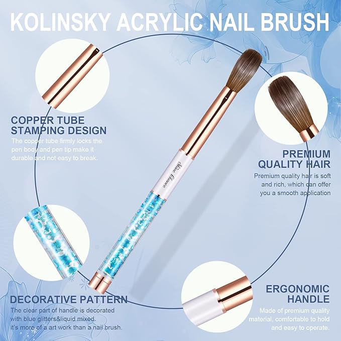 Acrylic Nail Brush Size 12, 100% Real Kolinsky Art Nail Brush for Acrylic Powder Application, Handmade Women Manicure Nail Extension Tool for Professional DIY Home Salon and Beginners