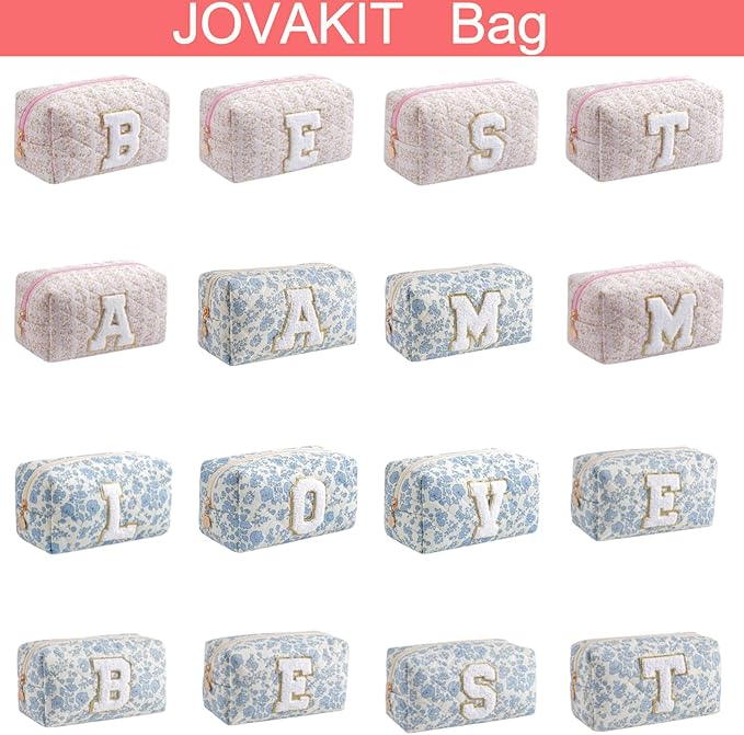 JOVAKIT Alphabet Makeup Bag Cosmetic Bag for Women, Christmas Gifts for Girls Age 6-18, Floral Flowers Coquette Travel Toiletry Zipper Make Up Pouch Organizer Trendy Stuff (Pink Floral Z)