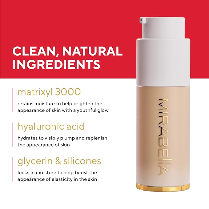 MIRABELLA - Invincible for All HD Liquid Foundation, Moisturizing Face Products for All Skin Types, Full-Coverage Lightweight Foundation Makeup, Moisturizing & Hydrating Beauty Care, Tan T180
